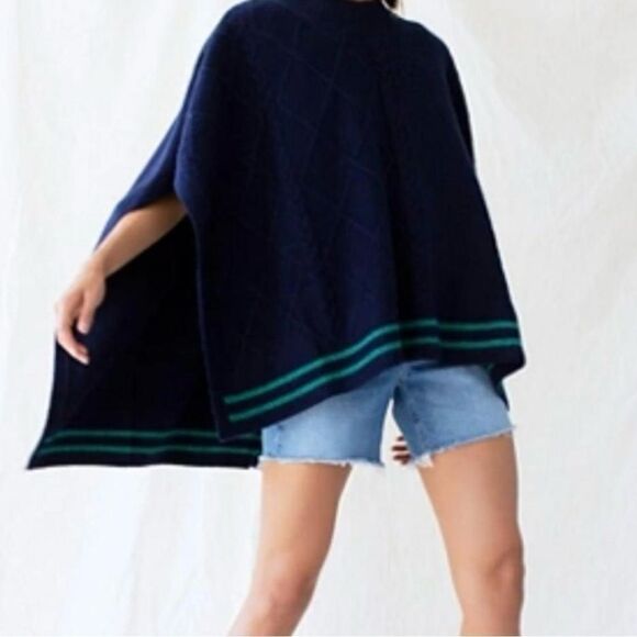 Navy Blue Poncho Sweater - Picture 1 of 9